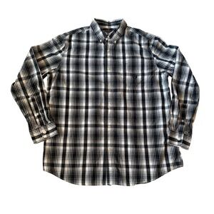Chaps Plaid Easy Care Button‎ Down Cotton Plaid Black White Size Men's Large